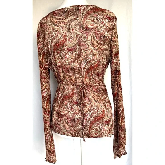 Y2K Self Esteem Paisley Asymmetrical Babydoll Top Size L Fairy Grunge Flare Slee - Picture 4 of 10